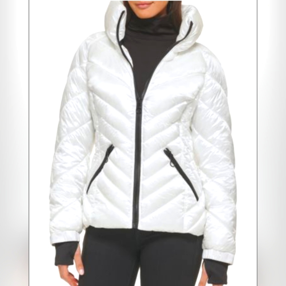White Guess Quilted Puffer Jacket